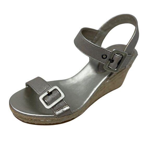 Michelle‎ D Silver Buckle Hugs Strappy Wedge Espadrille Sandals Size 7M - Picture 7 of 12